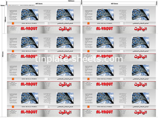 T2.5 T3 T4 T5 DR7 DR8 DR9 मुद्रित टिनप्लेट EN10202 मानक 2.0/2.0 2.8/2.8 खाद्य डिब्बों के लिए