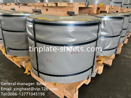 T2/T2.5/T3/T4/T5 टेम्पर इलेक्ट्रोलाइटिक टिन प्लेट कॉइल पैकिंग टिकाऊ
