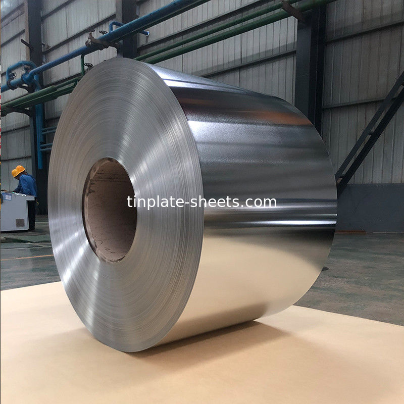 DR8 DR7.5 खाद्य डिब्बों और पेय डिब्बों के लिए टिनप्लेट कॉइल 600mm-1160mm काटने की लंबाई और EN10202 मानक के साथ